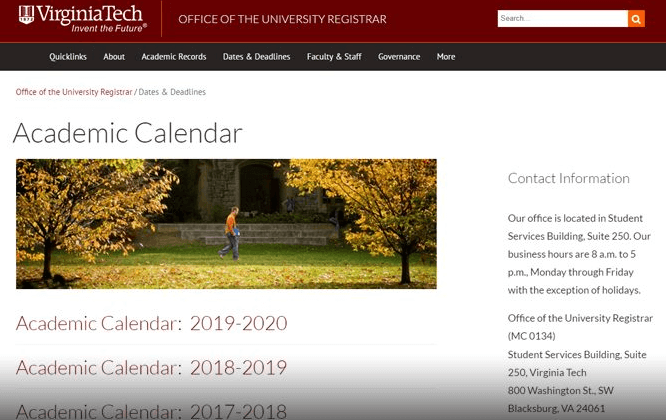 Virginia Tech Academic Calendar